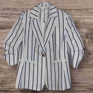 Tyler Boe striped ruched crop sleeve blazer